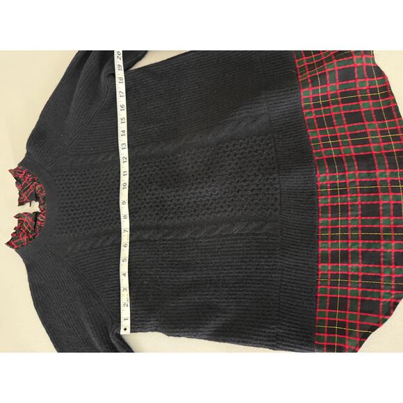 LOFT Women's Ruffle Christmas Tartan Plaid Collar Black Cable Knit Sweater Small - Picture 4 of 6